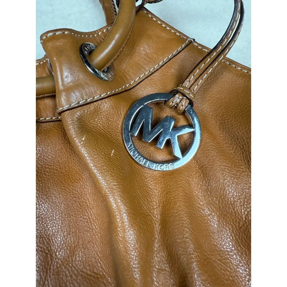 Michael Kors Brown Leather Purse Astor Studded Tote Hobo Western Cowgirl Bag‎